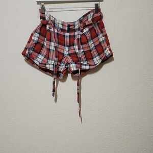 Hollister Red and White Cargo Shorts with Drawstring Waist